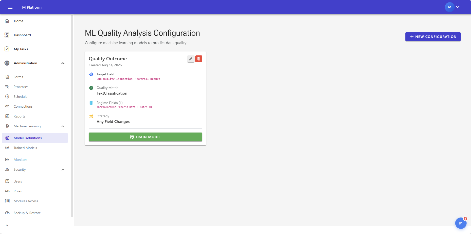 Machine Learning module screenshot